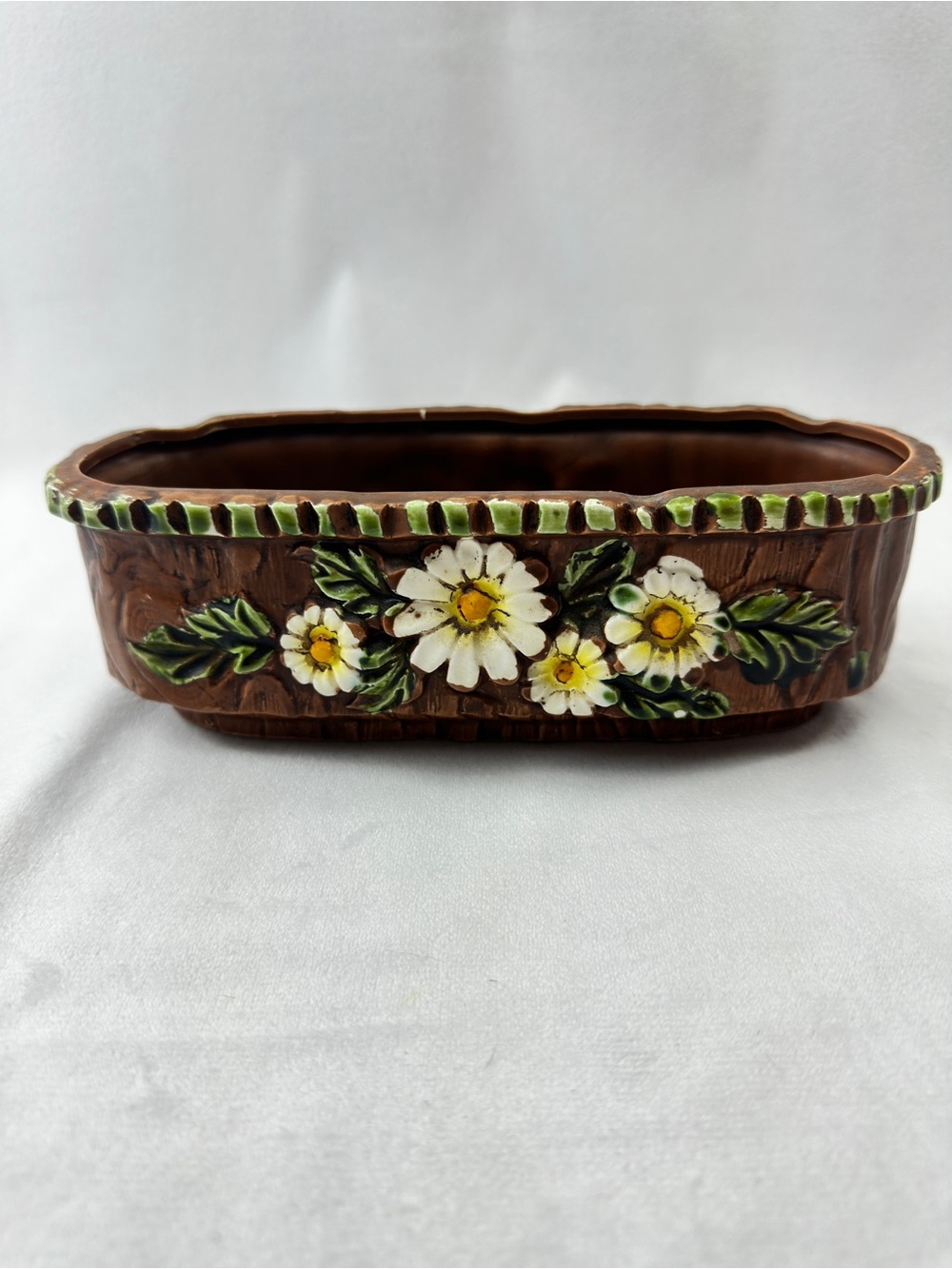 Vintage Replo Planter Oval Ceramic Flower Pot Holder Garden Outdoor Daisy Design